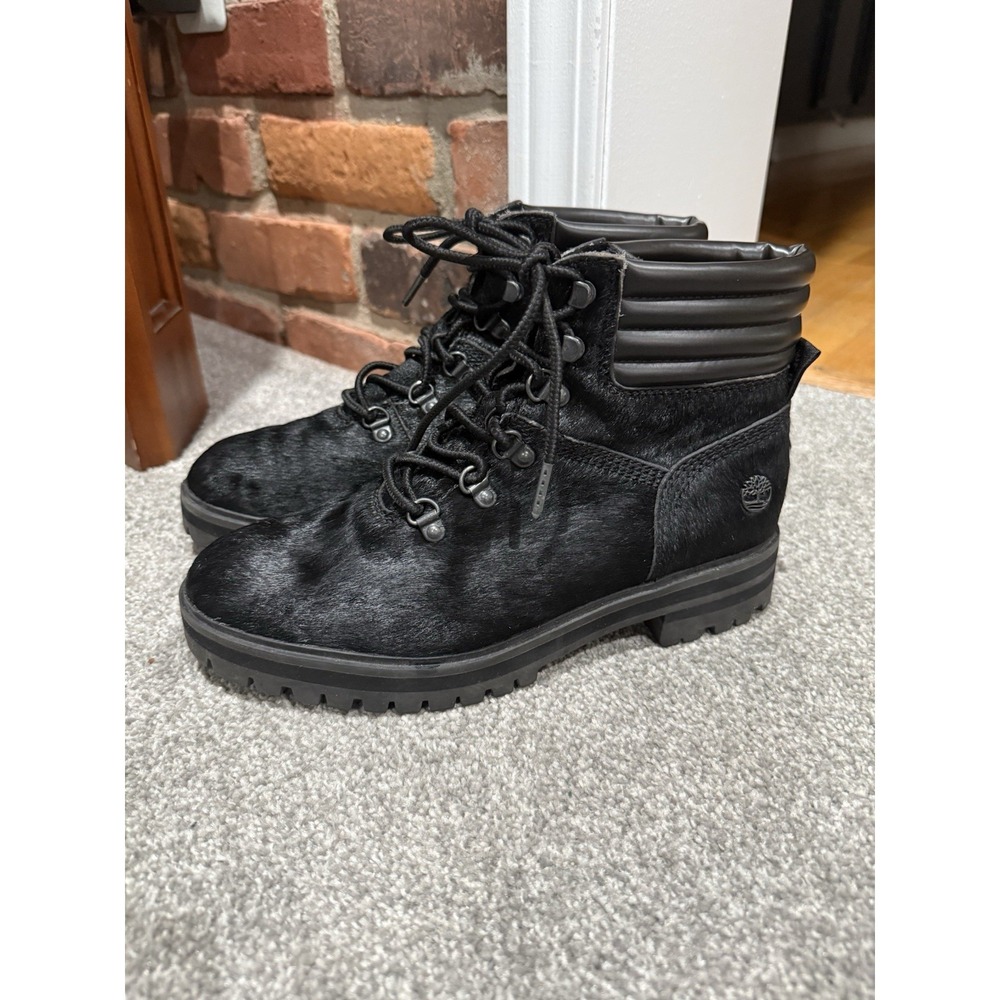Timberland London Square Womens 8 Black Calf Hair Mid Hiker Combat Boot Shoes